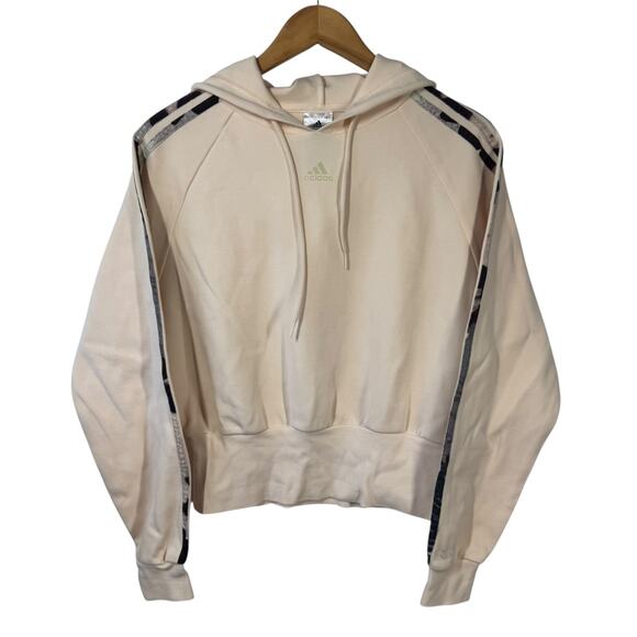 Adidas Hoodie Women S Cream Floral 3 Stripe Pullover Athleisure Sporty Active - Picture 1 of 7
